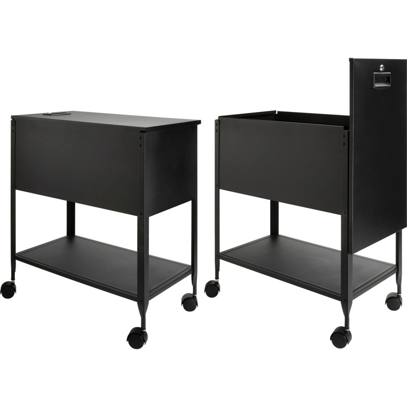 Black Steel Mobile File Cart with Lock and Shelf