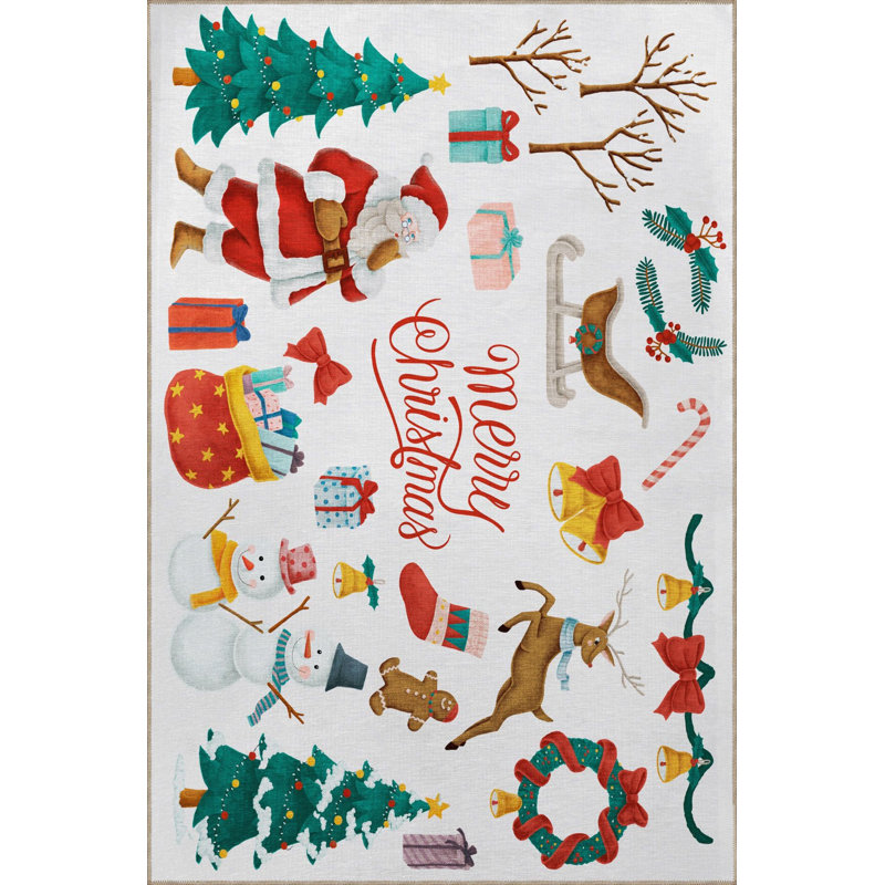 Tapis décoratif lavable à la machine Christmas Deer, Rectangle 3 pi 11 po x 5 pi 11 po