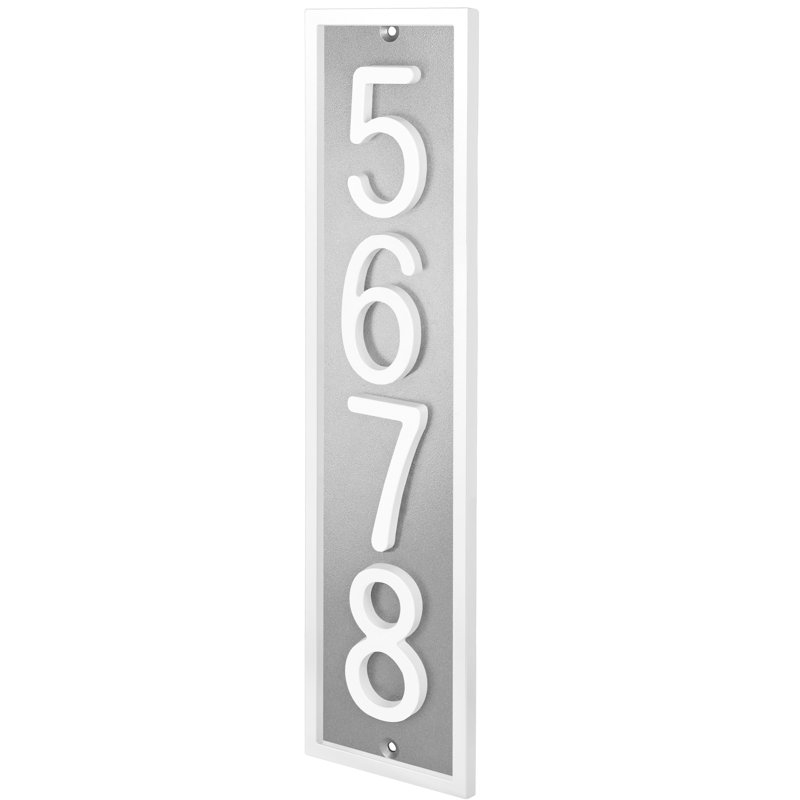 Plaque d'adresse flottante en aluminium Royal Shade, Blanc, Oui, Argent argent