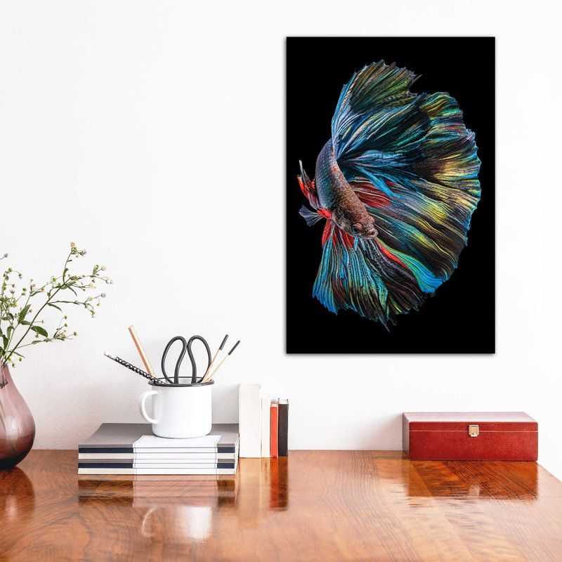 The Betta Fish by Andi Halil - Print on Canvas, 66.04 cm H x 45.72 cm W, Black Floater Framed