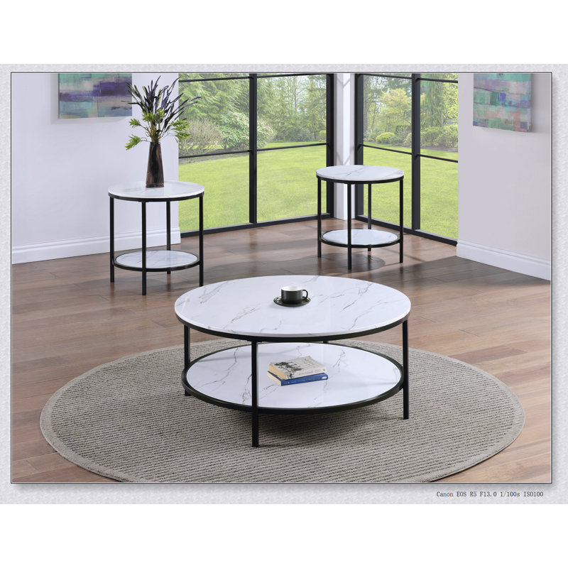 Table de bout ronde moderne en faux marbre avec plateau de rangement 1pc