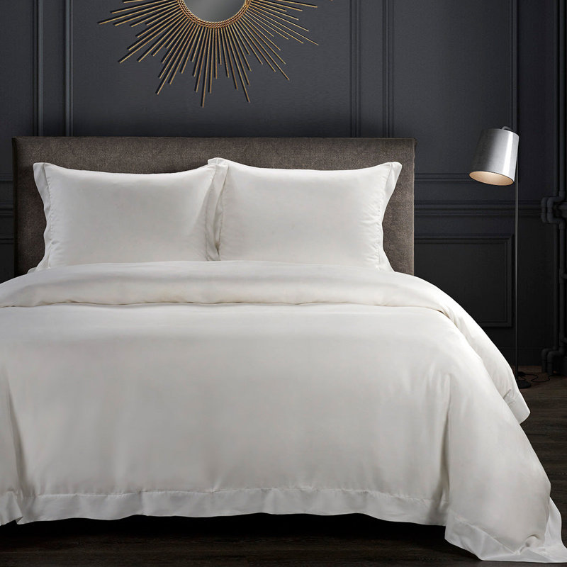  Ensemble de housse de couette 3 pièces Eucalyptus, Housse de couette pour grand lit et 2 taies décor, Blanc