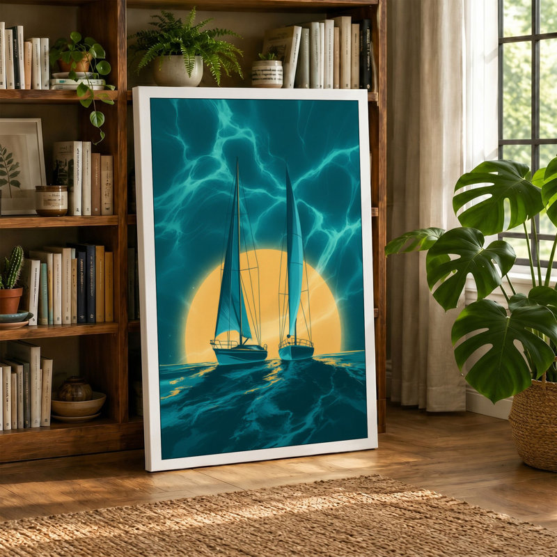 Sailboat in the Storm Coastal 1 Piece Wrapped Canvas Wall Art, 18x12 - 45.7 x 30.5 cm, Black Border