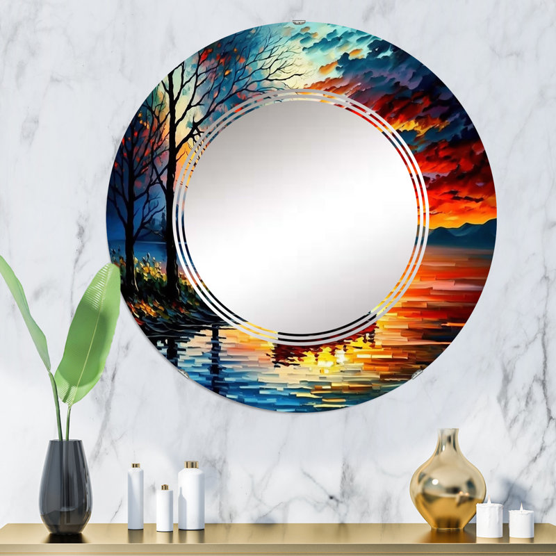Pryear Canoe On The Lake In The Fall - Coastal Boat Wall Mirror, 32 po x 32 po