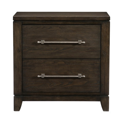 Contemporary Style Nightstand For Bedroom - 2 Drawers, Dark Brown Modern Look Finish Ash Veneer Wood