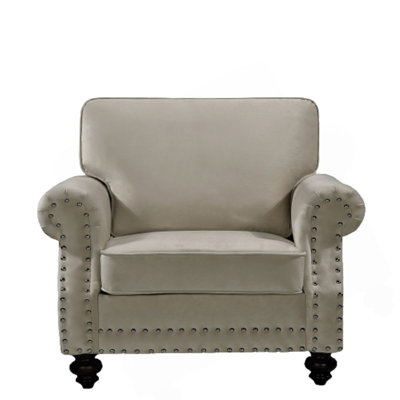 Classic Nailhead Trim Velvet Accent Chair with Solid Wood Turned Legs, Traditional Upholstered Armchair for Living Room