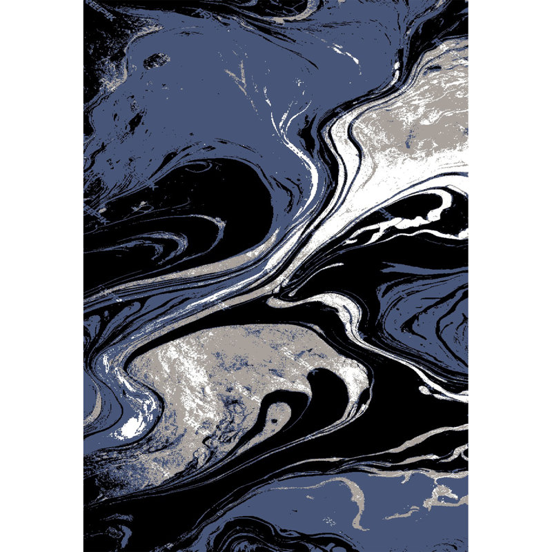 Galaxy Series Abrstract Black/Gray/Ivory/Beige Area Rug, Rectangle 5'3" x 7'3", Blue