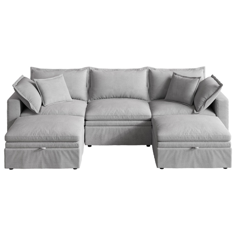 114" Cloud Couch, Oversized Modular Comfy Sofa For Living Room, U Shaped Sectional Couches With Detachable Sofa Cover, Storage Ottoman