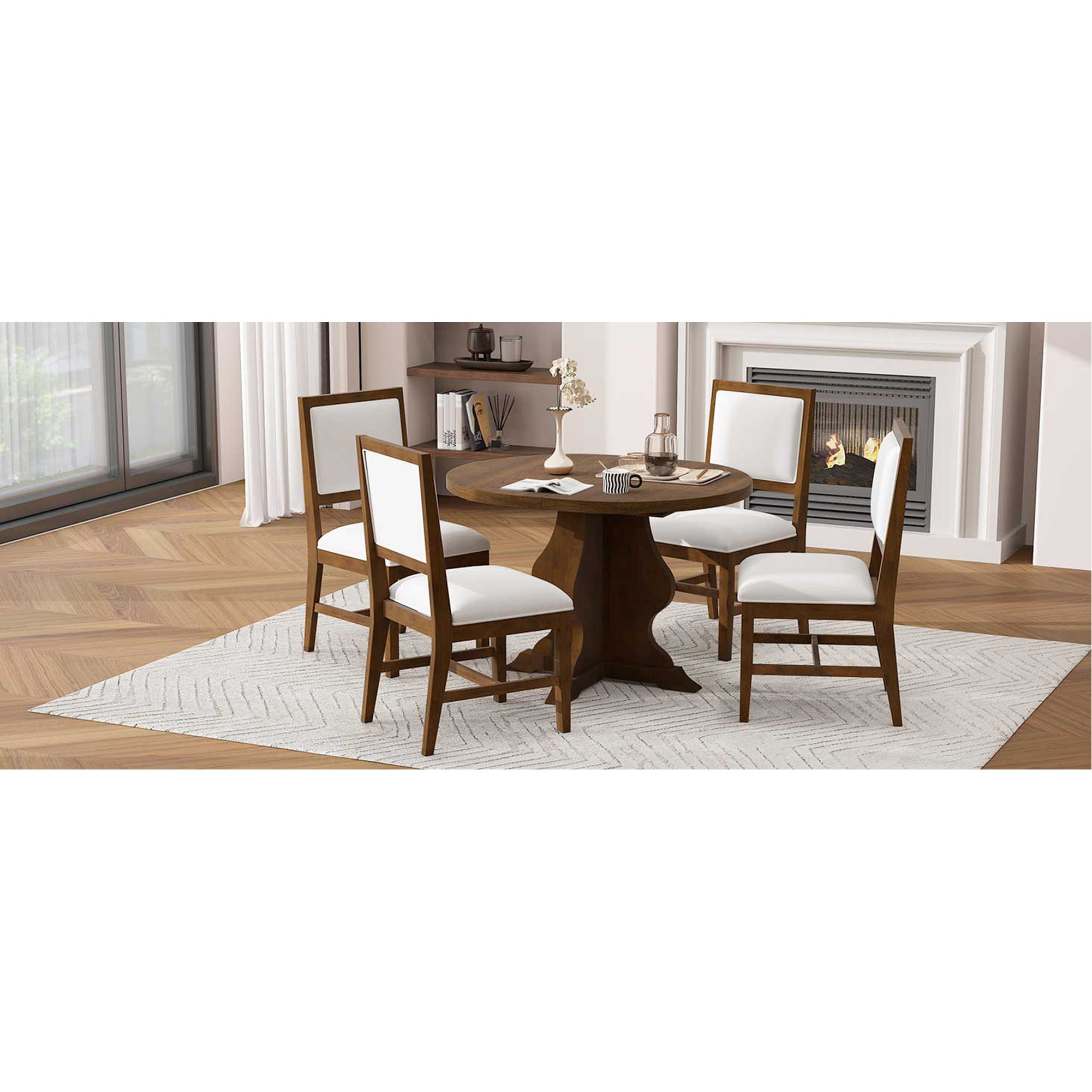 August Grove® Farmhouse 5-Piece Dining Table Set With 4 Upholstered ...