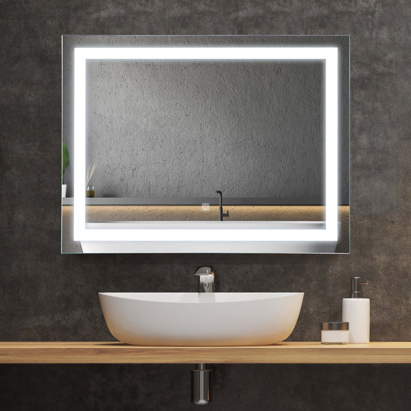 Miroir de salle de bain 32 "x 24" lumineux à DEL, miroir de meuble-lavabo mural avec mémoire à intensité variable, imperméable, horizontalement ou verticalement