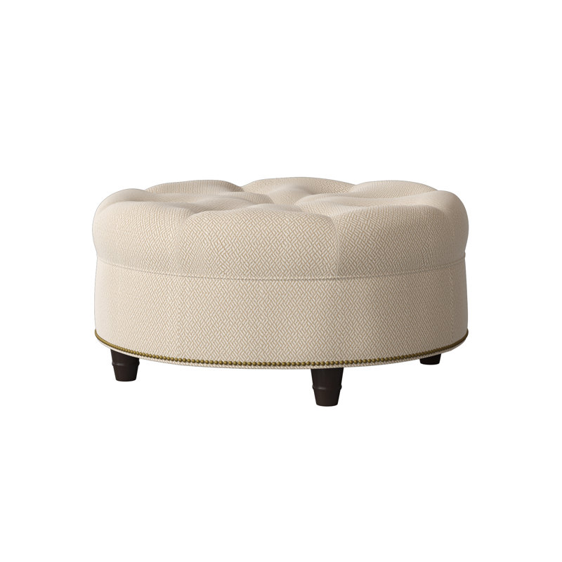 Duchess Round Ottoman, American Walnut, Filigree Ivory, Antique Brass Small