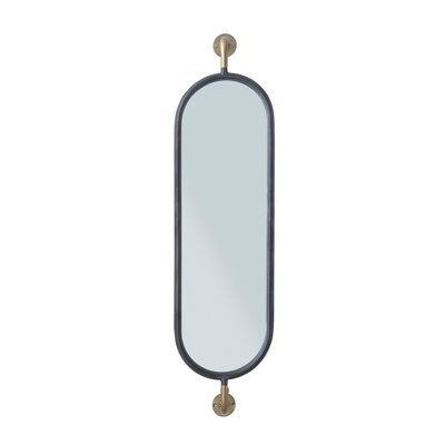 Miroir mural ovale en métal avec supports, noir et or