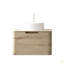 Meuble-lavabo de 24 po avec lavabo, armoire de rangement murale en contreplaqué avec tiroir, lavabo rond en céramique et plateau en pierre à motif de travertin Roma pré-assemblé