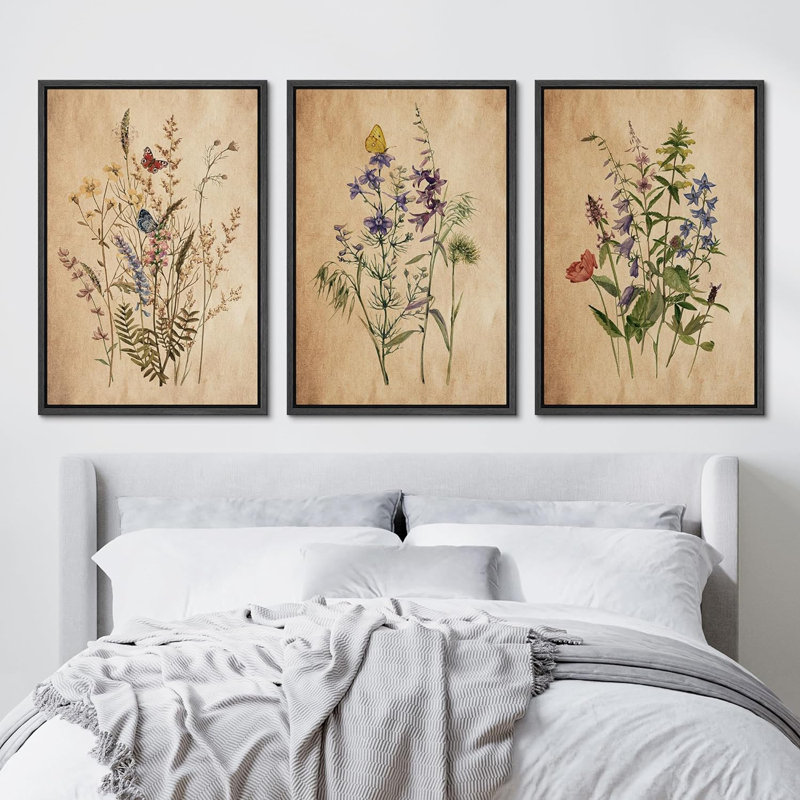 Bouquet de fleurs vibrantes et rétro 3 pièces, H 24 po x l 16 po x P 1,5 po, Noir