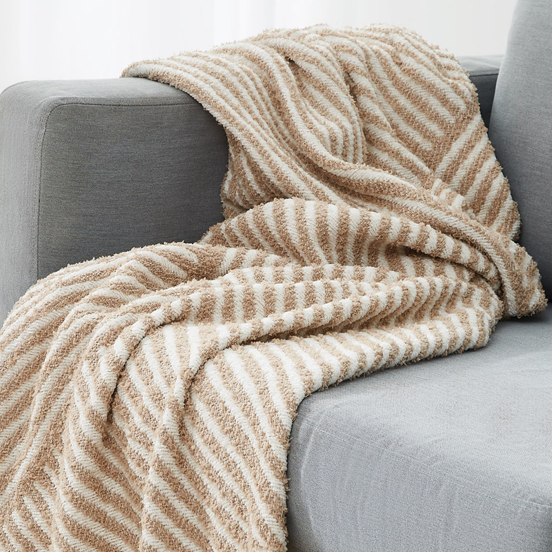 Brooklyn Loom Diagonal Chenille Stripe 50x70 Throw, Taupe