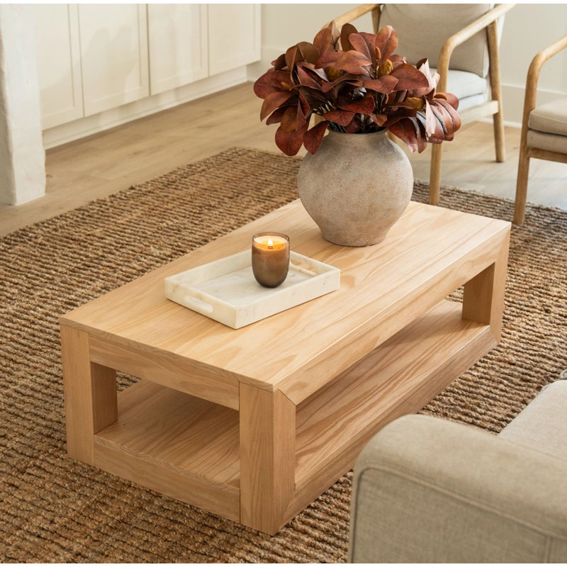 Table basse Casmey, Blond brossé au métal, H 15 po x l 48 po x P 24 po 