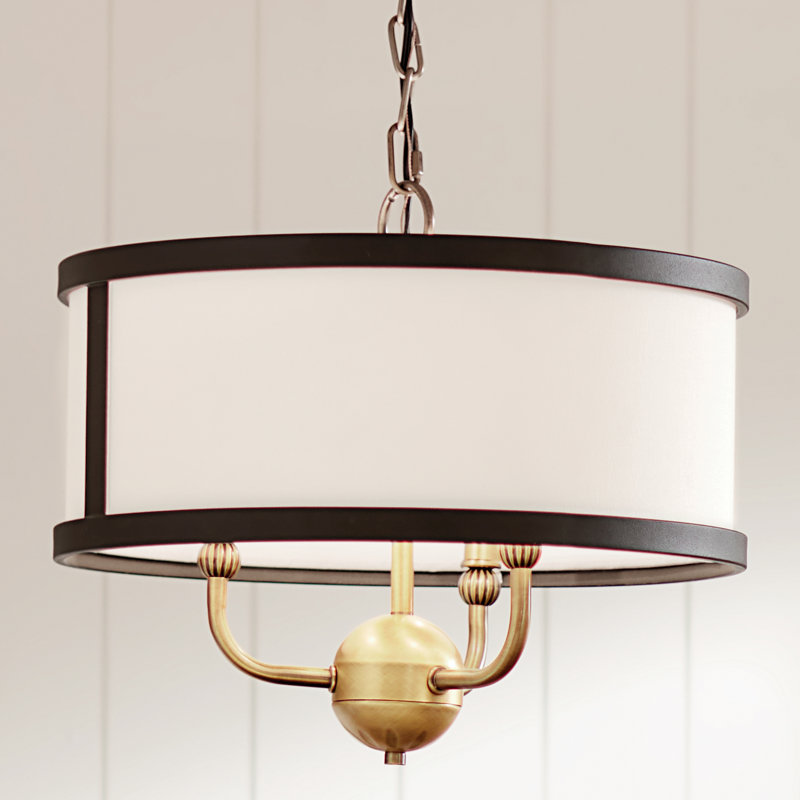 Natural Brass Mini Drum Chandelier with White Shade