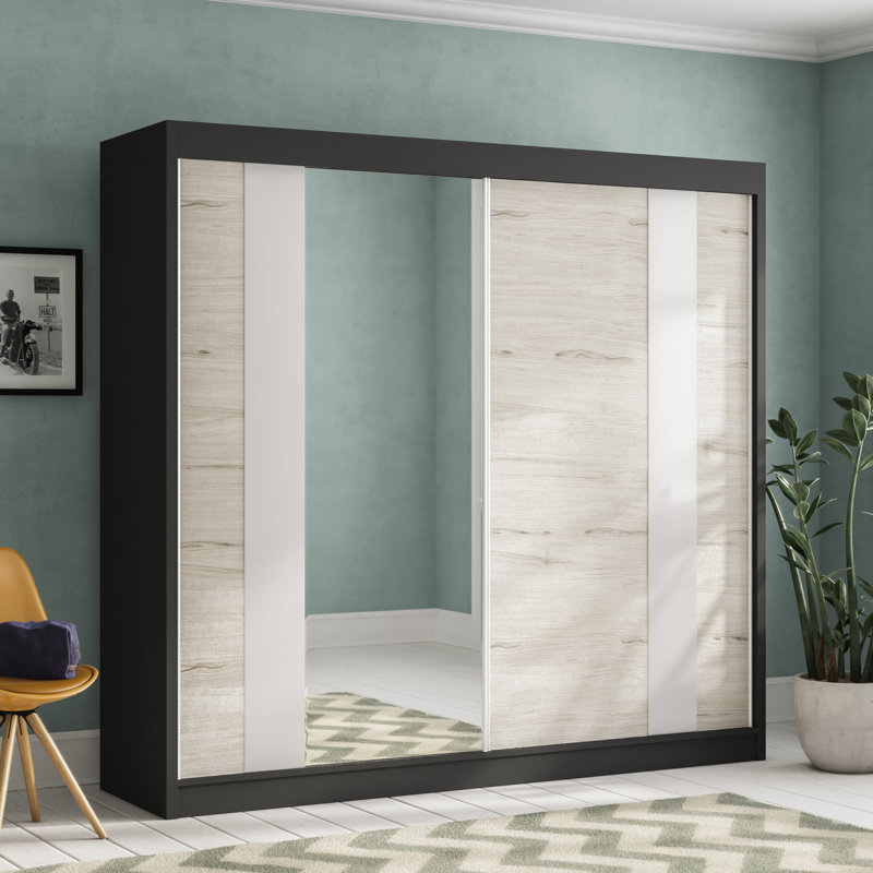 Gulledge 2 Door Manufactured Wood Wardrobe, Black/White, 218cm H x 233cm W x 61cm D