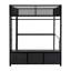 Lit mezzanine de jeu noir en métal pleine grandeur avec rangement à DEL, bureau, garde-robe ouverte et 3 tiroirs pour ranger des articles divers - utilisation bien conçue à long terme