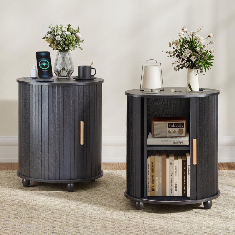 Table de bout ronde 19,52 "avec station de charge, Black