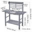 Table de rempotage, poste de travail de jardinage extérieur avec évier, plateau de table réglable en bois de 37 à 55 po, poste de travail de jardin avec tablettes de rangement, crochets pour patio, cour arrière, gris classique