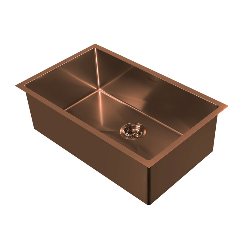 Whitehaus Collection 33" Undermount or Drop-in Single Bowl 16 Gauge Stainless Steel Kitchen Sink Set, Copper