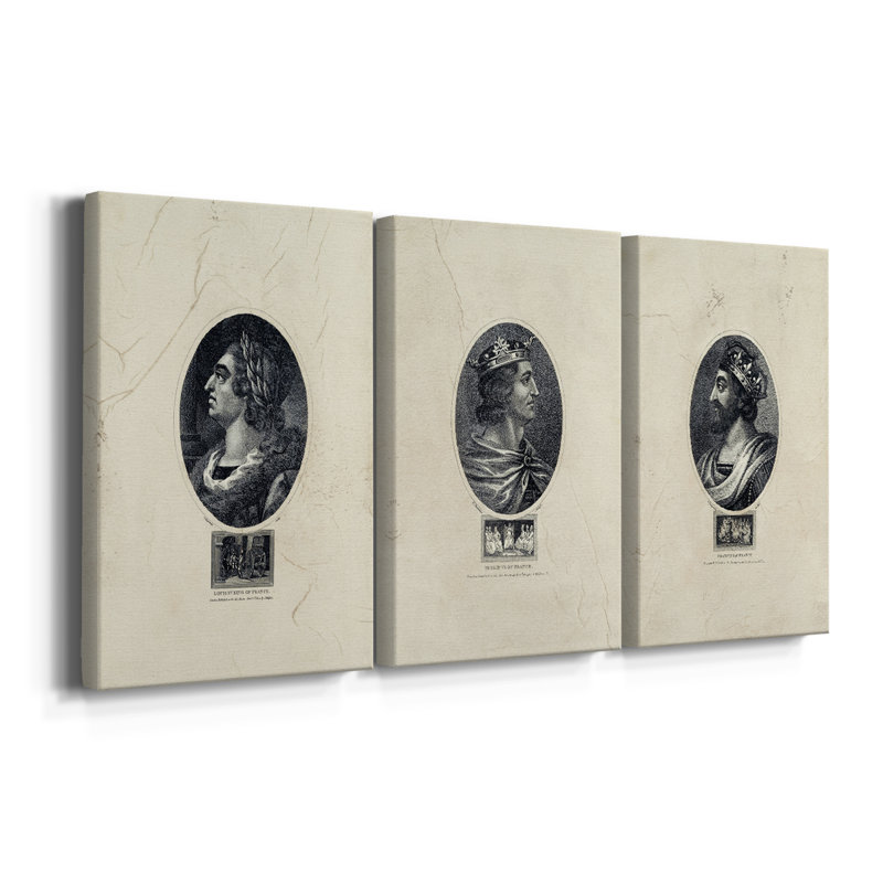 Portraits royaux - Toile tendue sur mesure - 3 pièces, H 12 po x l 24 po