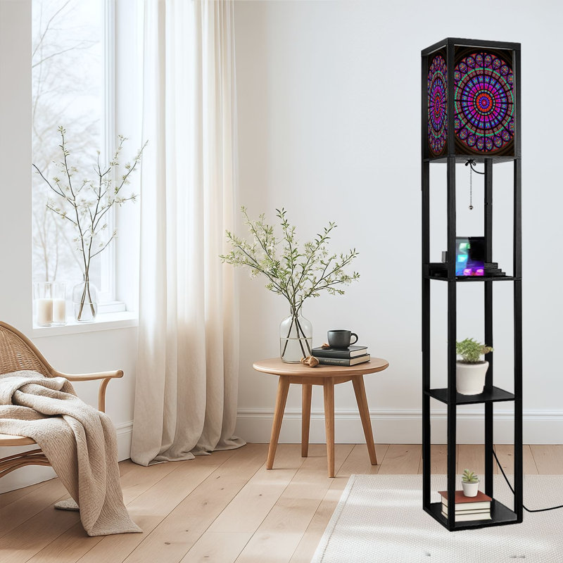 Lampe sur pied à DEL à intensité variable, impression kaléidoscope sur pied, panneau de fibres à densité moyenne avec télécommande, lumière 3 couleurs, pour le salon, la chambre à coucher