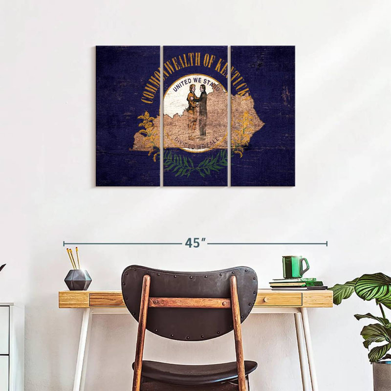 «State Map Over Kentucky Flag», ensemble de 3 reproductions sur toile par Echoes Of America, H 24 po x l 38 po x P 1,25 po
