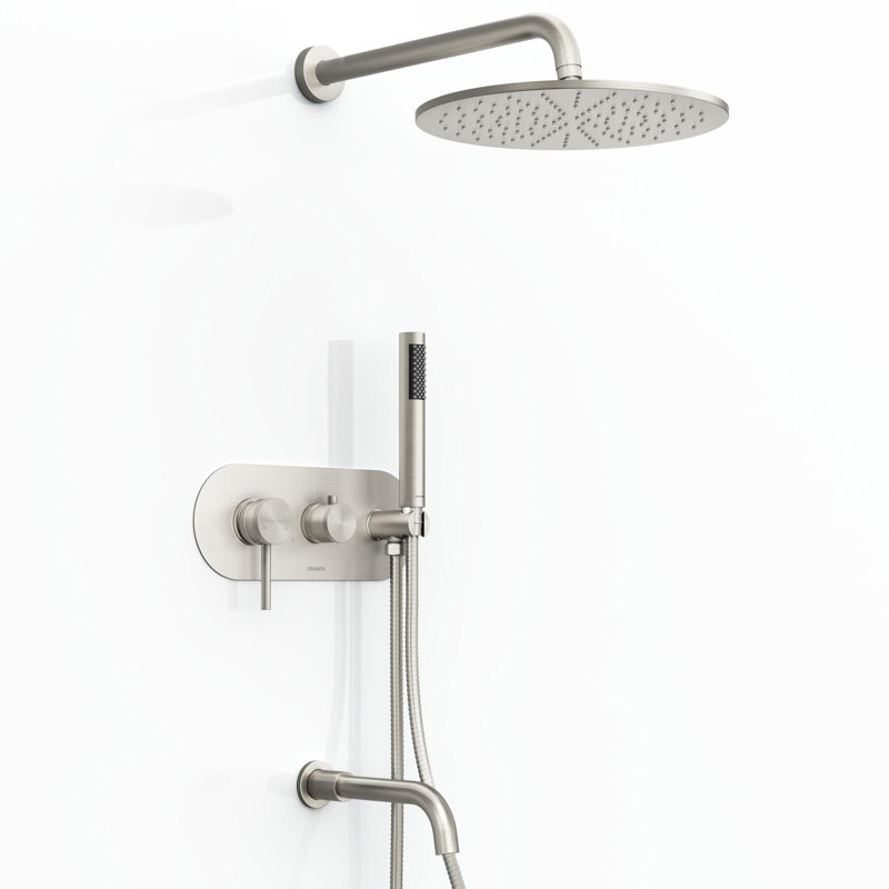 Angelsey Pressure Balance Tub and Shower Faucet with 12-Inch Shower Head, Hand Shower and Tub Spout (Valve Included)