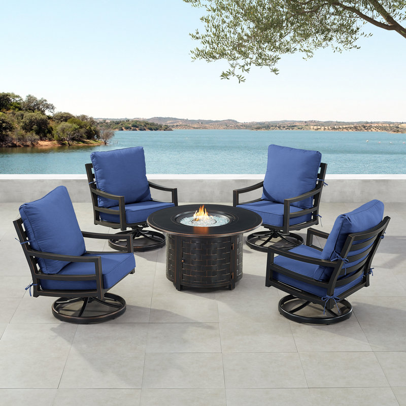 Ensemble de conversation d'extérieur pour 4 personnes avec coussins Ferrey, Bleu