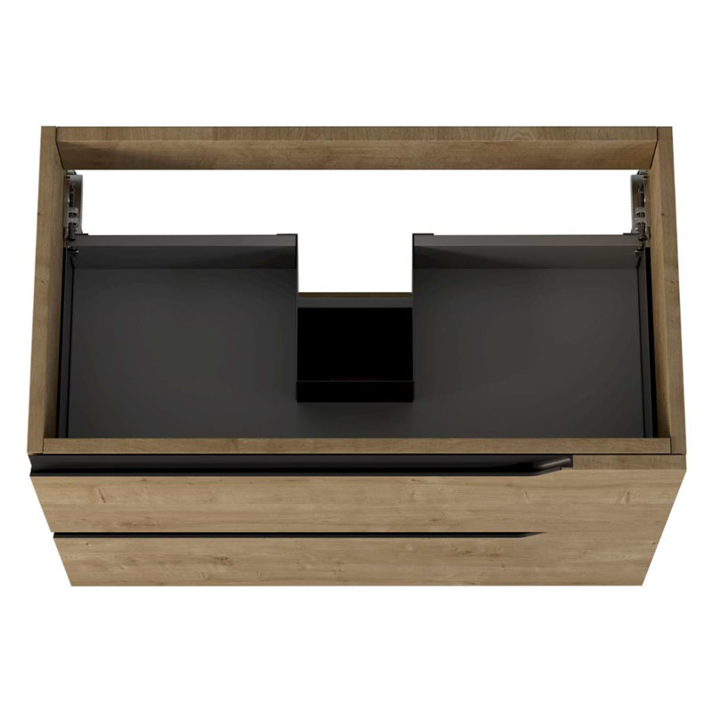 Duo 24" Single Vanity With Integrated Ceramic Top, Blonde Wood, Black, 32"