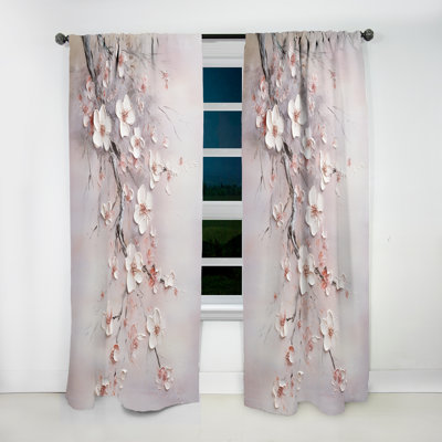 Pink And Grey Cherry Blossom Charm - Flowers Blackout Floral Curtain - 1 Panel