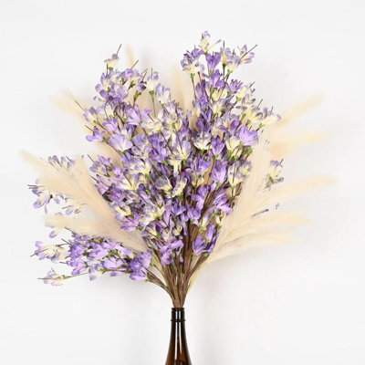 36" Artificial Pampas Grass Forsythia Floral Arrangement For Vase Filler, Farmhouse Spring Summer Greenery Foliage Branch Long Stem Floral Bulk Bouquet For Wedding Party Home Office Table Centerpiece Shelf Decorations