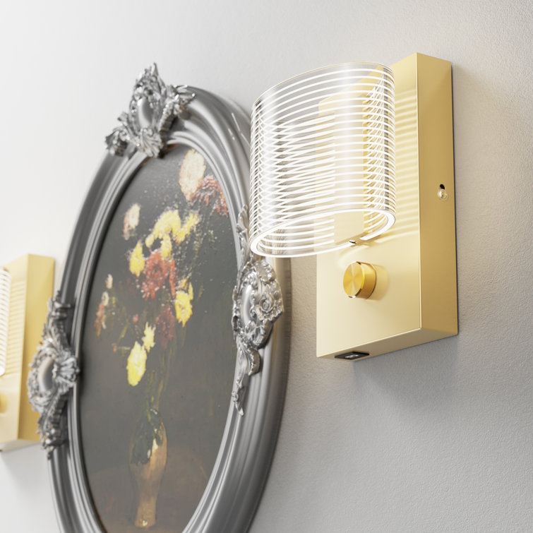 Wall Lamp With Dimmer Switch And USB Charging Port Oval Linear Sleek Lampshade 