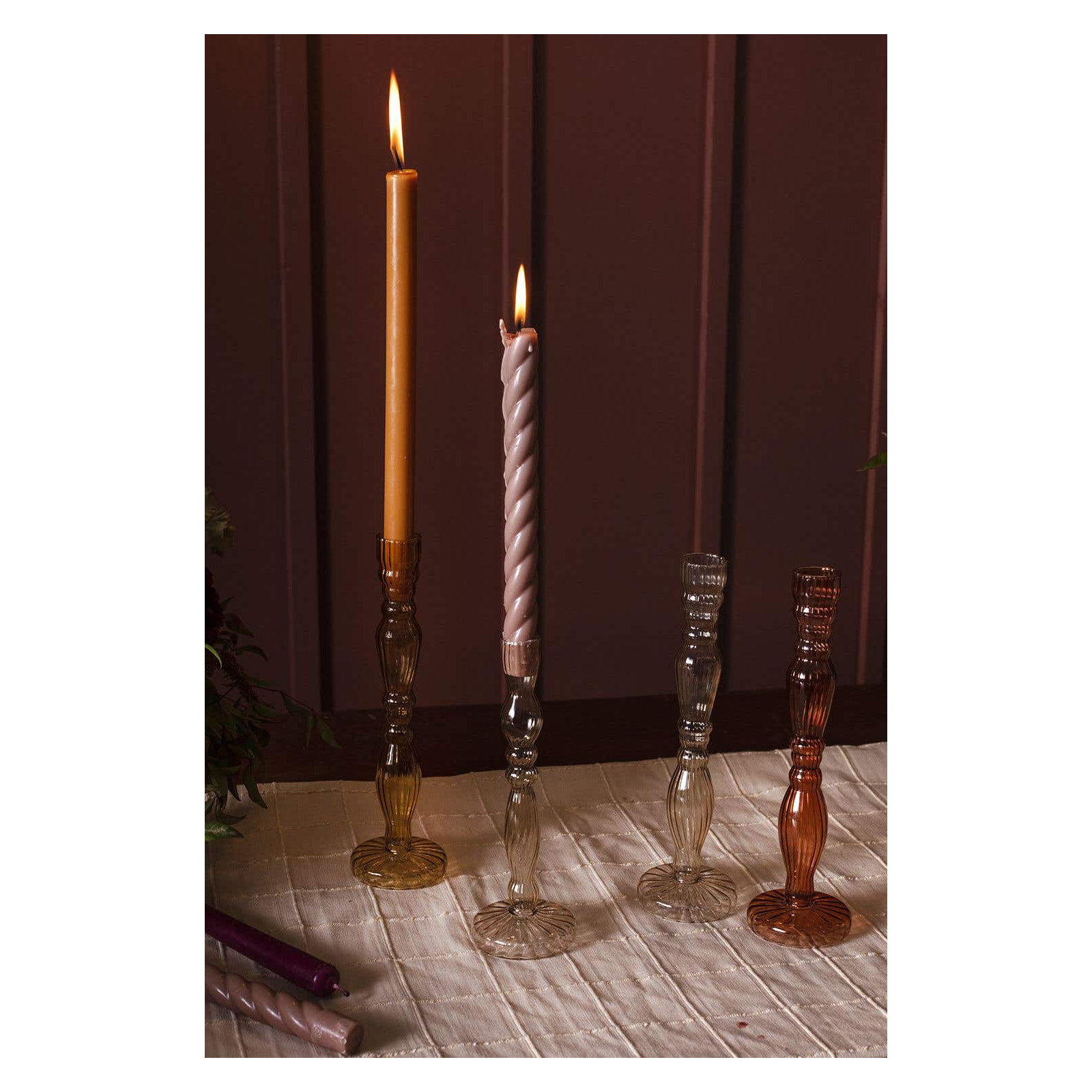 Marajo Candlestick Holder, 8" H x 2.75" W x 2.75" D, Amber