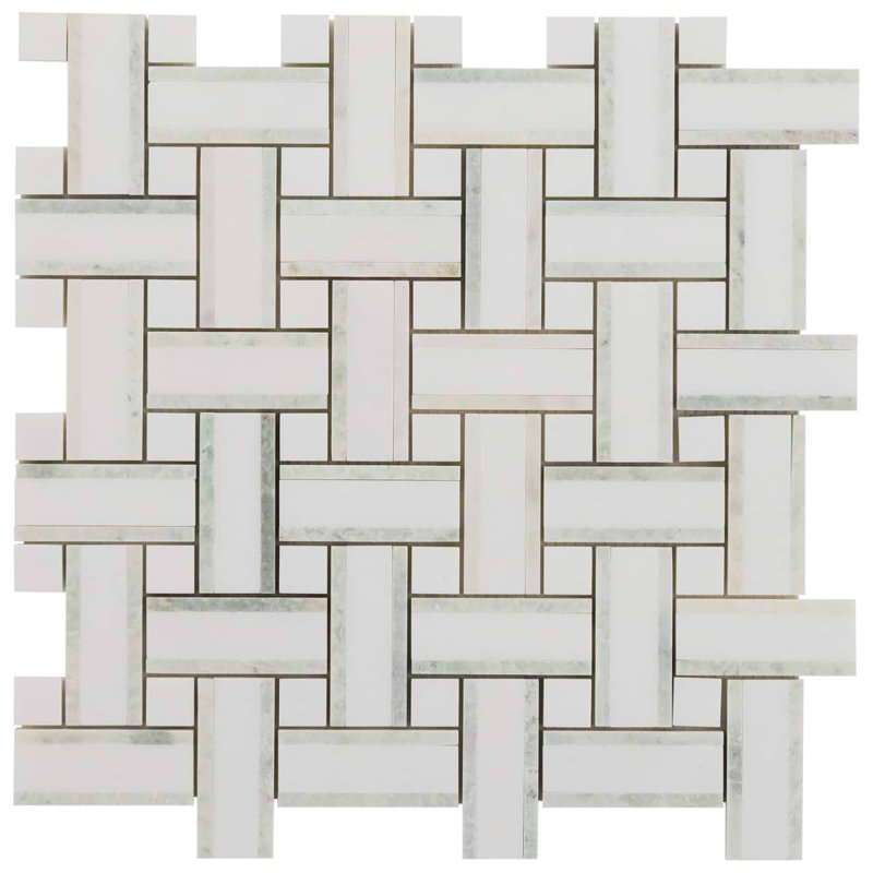 Twine 1x3 Basketweave Polished Marble Mosaic Tile, Olive Grove