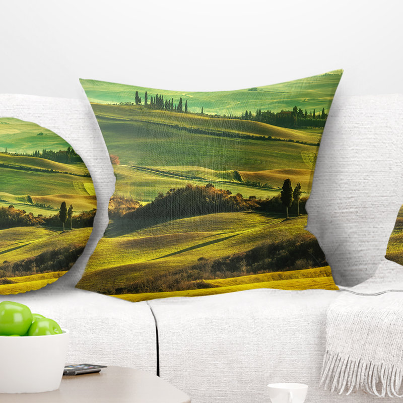 Coussin Green Rolling Hills on Misty Sunset, 18 po x 18 po