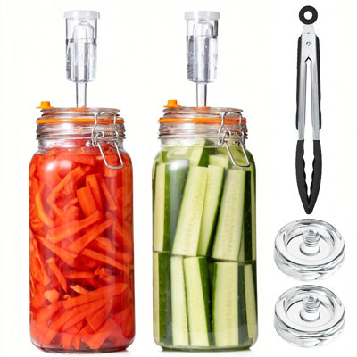 Fermentation Kit 2 Pack 67oz Glass Fermentation Jar with 2 Airtight Lids, 2 Airlock, 2 Weights, 1 Silicone Tongs, Wide Mouth for Fermenting Vegetables, Sauerkraut