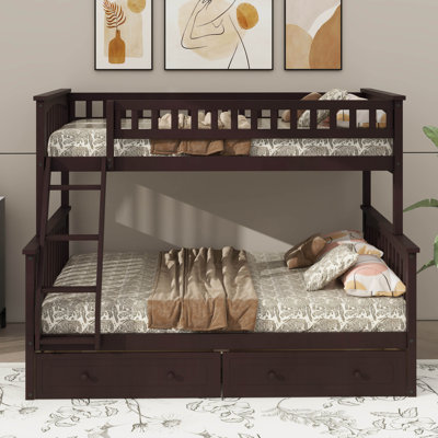 Twin Over Full Bunk Bed Featuring Drawers, Convertible Beds