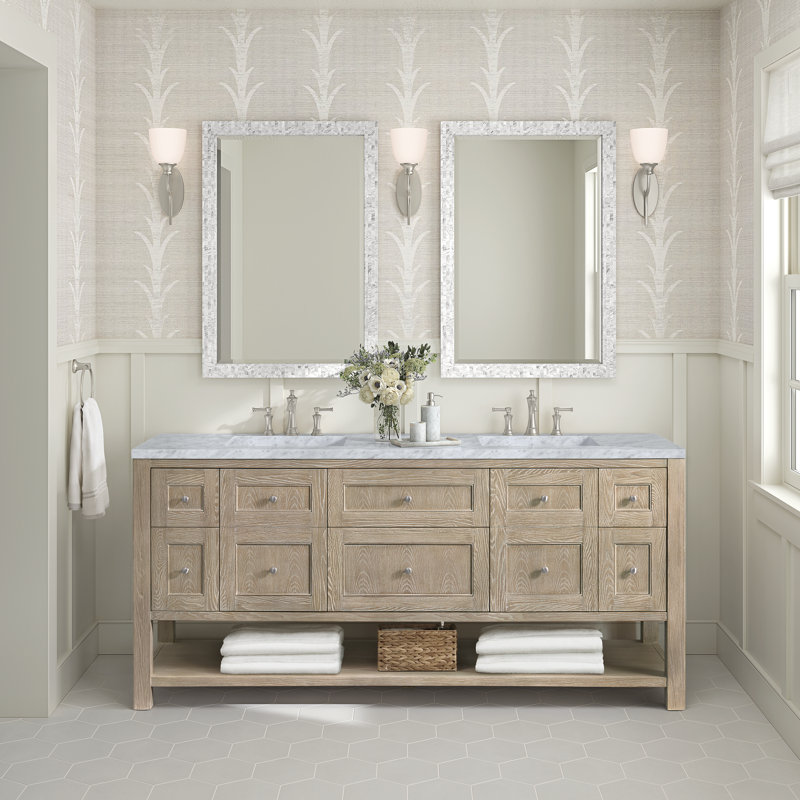 Breckenridge 72'' W Double Vanity, Carrara White, Whitewashed Oak, 8" Widespread