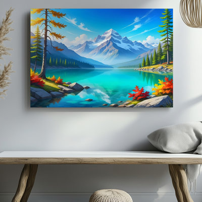 Paysage de montagne, paysage, eau turquoise, automne, arbres, art mural sur toile pour le salon, la chambre à coucher, le bureau, le couloir, le vestibule, le mur de la galerie et la décoration intérieure moderne