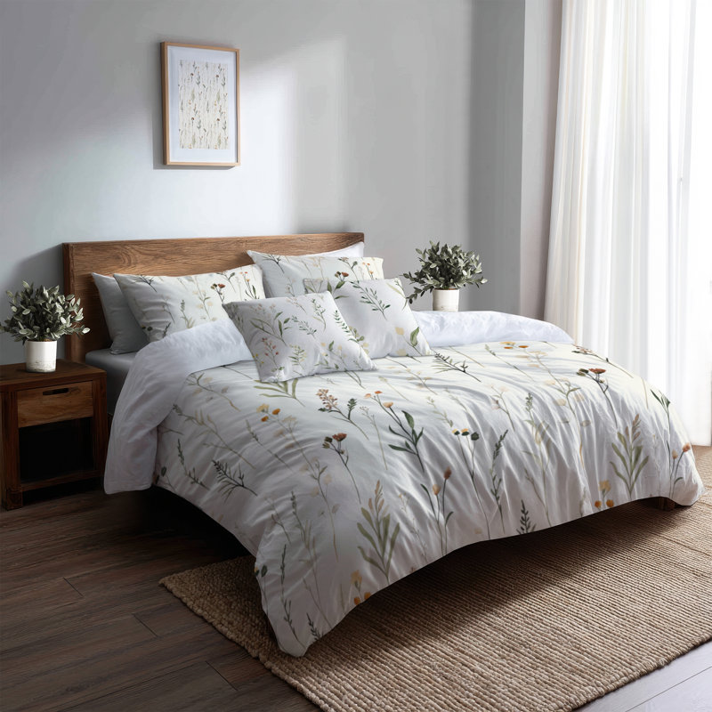 Ensemble de housse de couette et coussin décoratif Floral Bedding, Housse de couette très grand + 4 pièces supplém