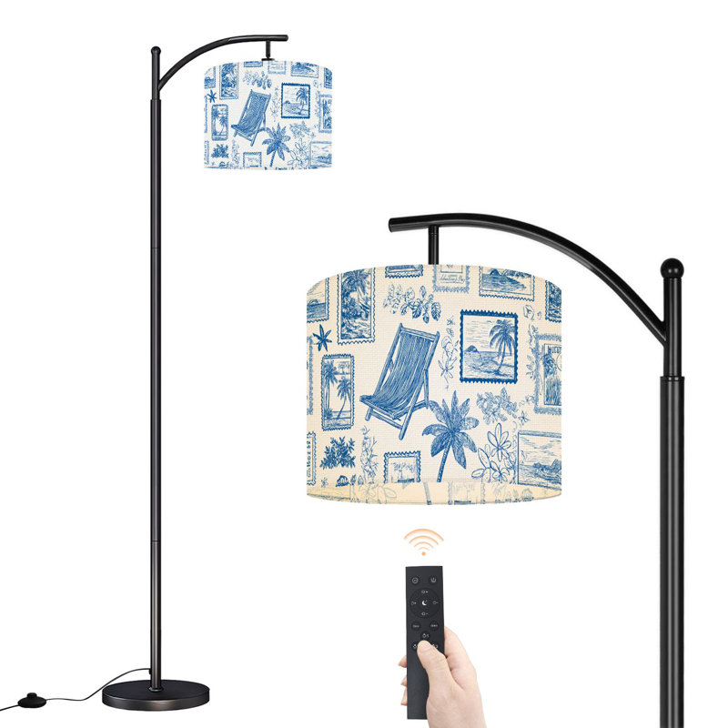 Lampe sur pied à arc avec abat-jour réglable bleu blanc Coastal Holiday Lampe sur pied 3 températures de couleur à intensité variable pour poteau haut avec interrupteur au pied pour la chambre à coucher