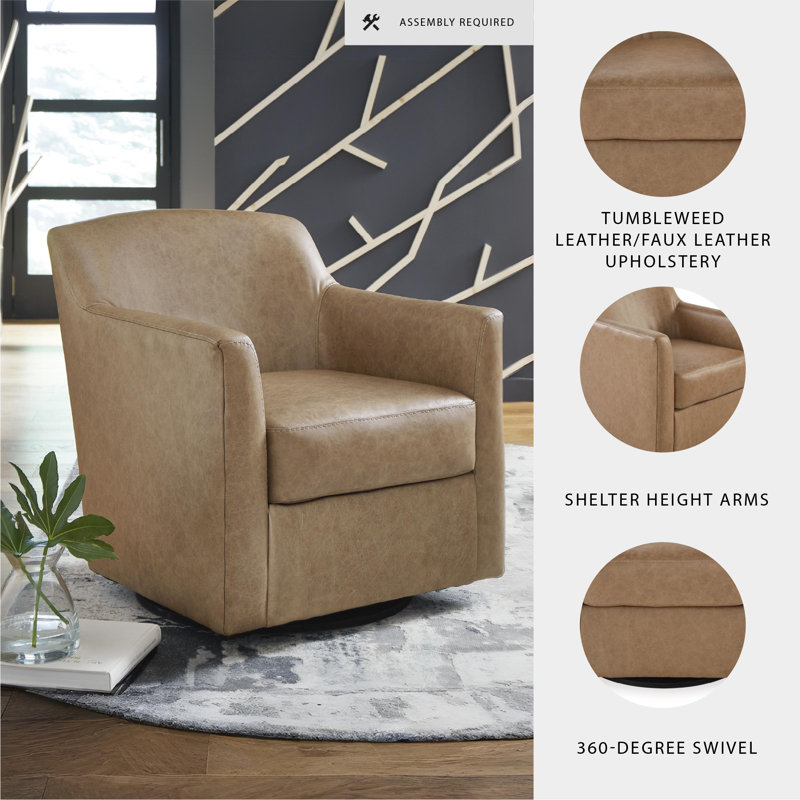 Bradney Upholstered Swivel Accent Chair, Brown Faux Leather