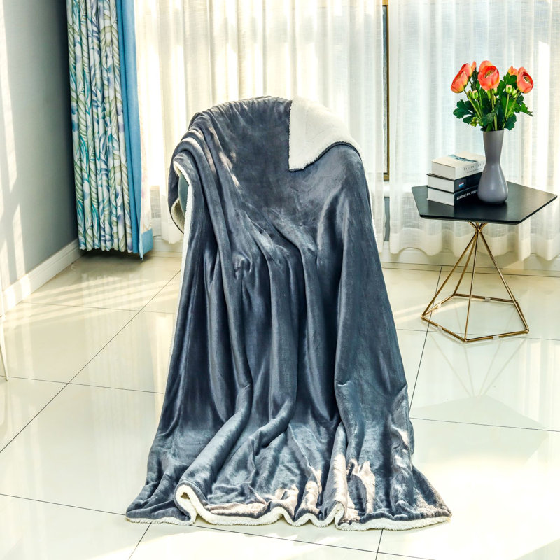 Sherpa Throw Blanket, Ultra Soft Plush Fleece, Dark Grey, 130" W x 150" L