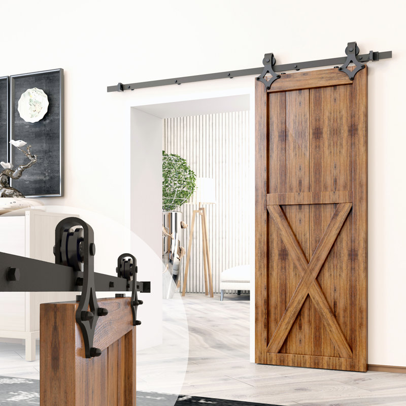 Ensemble de quincaillerie à une porte sans rail de contournement à motif de losanges noirs rustiques (porte non incluse)