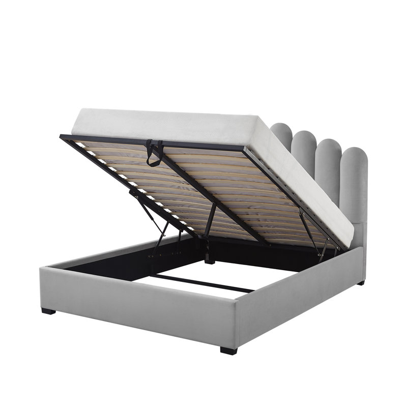 Lit plateforme avec rangement Kyair, Gris, Simple TG