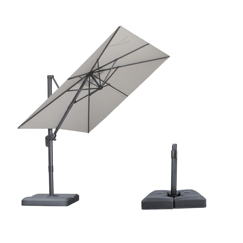 96'' Cantilever Umbrella with Base and Recycled Fabric, Pebble Grey