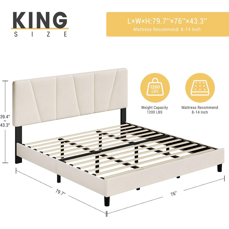 Watse Upholstered Sleigh Bed, King, Ivory